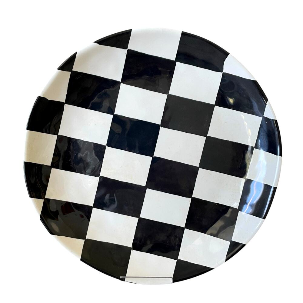 Chic Black & White Checkered Melamine Dinner Plates 11in Set of 4 NEW